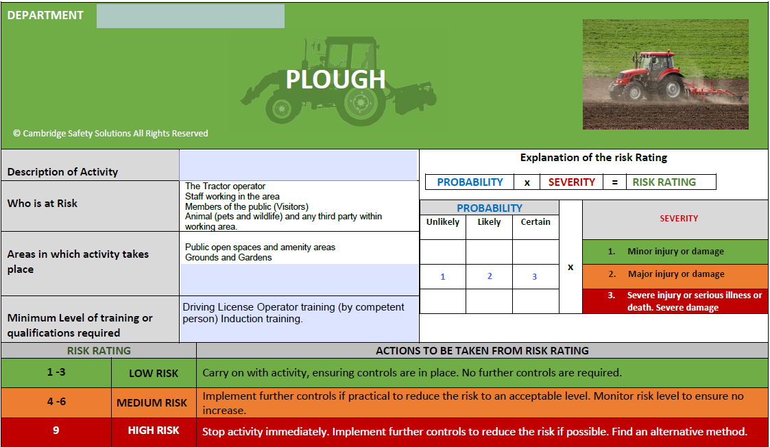 Tractor Pulled Plough - Risk Assessment